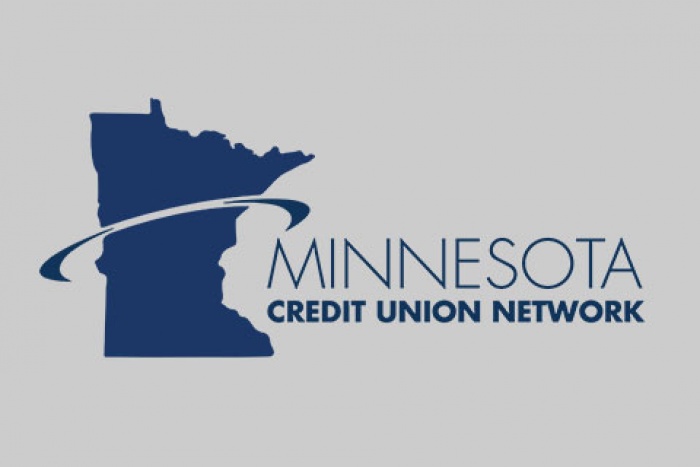 minnesota credit union network logo, state shape with swirl around it